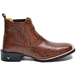 Bota Country Masculina Bico Quadrado Couro Legítimo Brete Boots