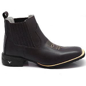Bota Country Masculina Bico Quadrado Couro Legítimo Brete Boots