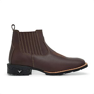 Bota Country Masculina Bico Quadrado Couro Legítimo Brete Boots