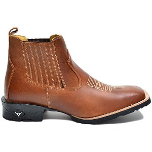 Bota Country Masculina Bico Quadrado Couro Legítimo Brete Boots