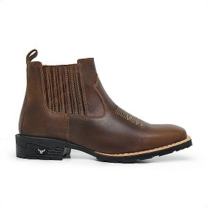 Bota Country Masculina Bico Quadrado Couro Legítimo Brete Boots