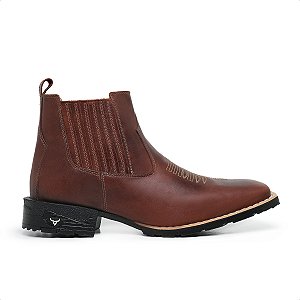 Bota Country Masculina Bico Quadrado Couro Legítimo Brete Boots