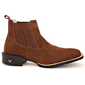 Bota Country Masculina Texana Couro Nobuck Bico Quadrado Cano Curto