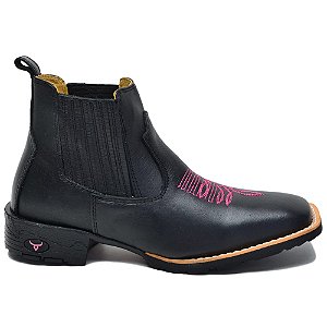 Bota Country Feminina Bico Quadrado Couro Legítimo Brete Boots