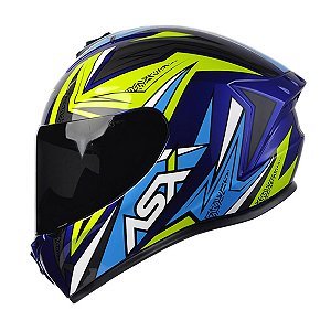 Capacete Asx Draken Vector Brilho Azul/amarelo/cinza