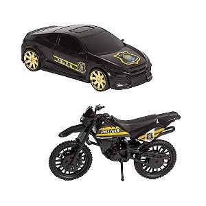Kit Carrinho e Moto Policia Bs Toys Preto