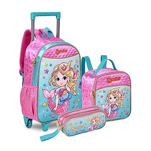 Kit Mochila com Estojo e Lancheira Sereias