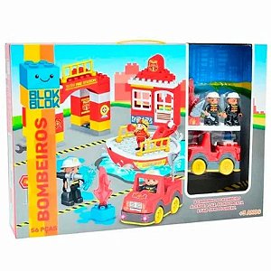 Bloco De Montar Estação De Bombeiro 56 Pçs Blok Blok