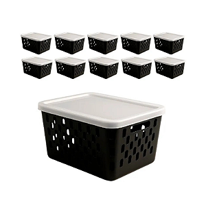 Kit 10 Cestos Organizadores Com Tampa 24x18