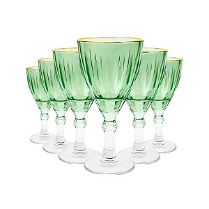 Jogo 6 Taças Verde Borda Dourada 310ml