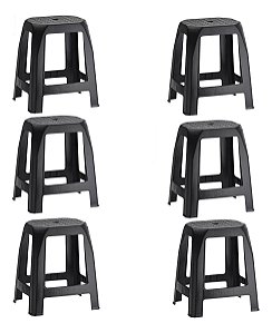 Kit 6 Banquetas Preta Plasmont