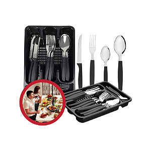 Jogo de Talheres Berlim 25 pçs Preto C/ Suporte
