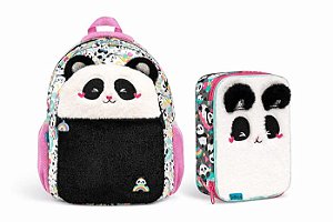Kit Mochila e Estojo Pandinha Escolar Feminina