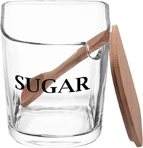 Açucareiro De Vidro Com Colher E Tampa De Bambu
