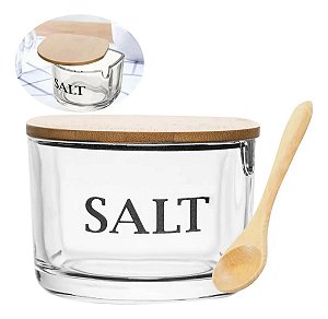Saleiro De Vidro Com Tampa De Bambu E Com Colher Moderno