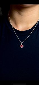 Colar Virginia cherry Baby + Argola quadrada cravejada