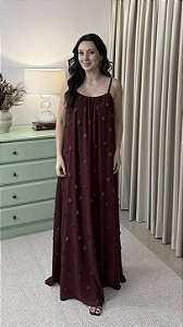 Vestido Longo Gotas - Vinho