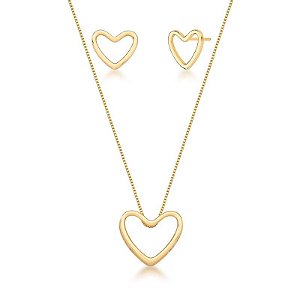 CONJUNTO COLAR E BRINCO DE CORAÇÃO LISO