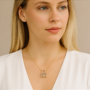 COLAR CORAÇÃO CADEADO