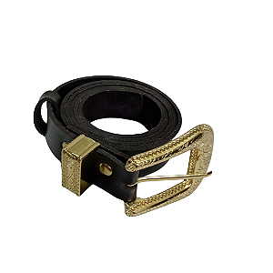 Cinto Preto Country com Fivela Dourada Trabalhada – Tendência Western