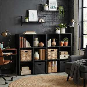 Armário Colmeia Com 12 Nichos Multiuso Estante Organizador Preto Cód.312