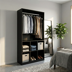 Armário Estante Colmeia Com 6 Nichos + 01 Cabideiro Preto Cód.100