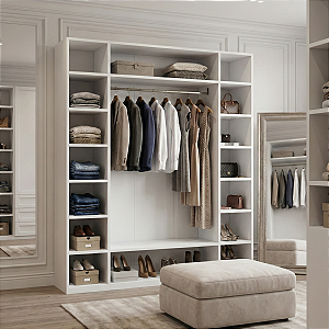 Armário Colmeia 01 Cabideiro + Prateleiras + Nichos Branco Cód.102