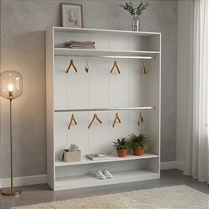 Armário Arara Dupla 2 Cabideiros + Prateleiras Guarda Roupas G3 Branco Cód.104