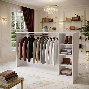 Balcão Central Arara Com Cabideiro Expositor Roupa Branco Cód.406