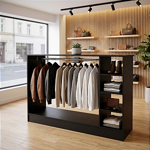 Balcão Arara Com Cabideiro Expositor 1,50m Cor Preto Cód.406