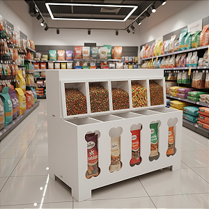 Dispenser De Ração Expositor 10 Divisões Modelo Osso Com Vidro Branco Cód.511