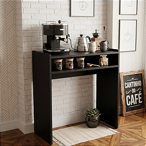 Cantinho Do Café Mesa De Apoio Aparador Com Prateleira Preto Cód.702