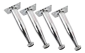Kit 4 Pé Para Móveis Cromado Cônico 10cm Regulável Reforçado