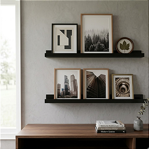 02Un Prateleira de Parede Para Quadros, Fotos Preto Cód.1309
