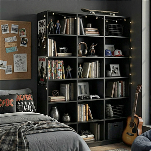 Armário Colmeia 18 Nichos Multiuso Prateleira Preto Cód.318