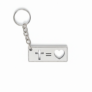 75 Chaveiros Mdf 3mm CRUZ = CORAÇÃO Vazado Branco Cód.1407