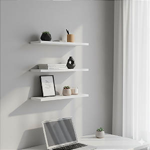 3 Prateleira MDF 28X10 + Suporte Flutuante Decoração Cód.1315