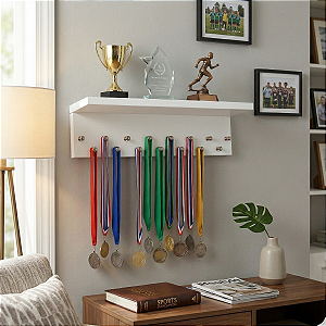 Porta Medalhas E Troféu 40cm Suporte De Parede Decoração Mdf Branco Cód.829