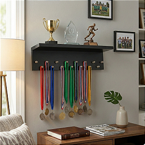 Porta Medalhas E Troféu 40cm Suporte De Parede Decoração Mdf Preto Cód.829