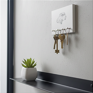 Porta Chaves De Parede E Organizador 4 Ganchos Decora Branco