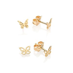 Kit Com Dois Pares De Brincos Borboletas Banhado A Ouro 18K