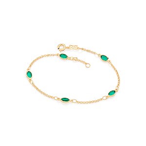 Pulseira Banhada A Ouro 18K Com Cristais Verdes