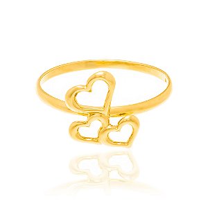 Anel Skinny Ring Banhado A Ouro 18K Com Corações Vazados