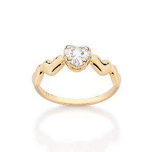 Anel Skinny Corações Abaulados Banhado A Ouro 18K Com Zircônia