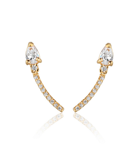 Brinco Ear Cuff Dourado Cravejado Com Zircônias Banhado A Ouro 18K