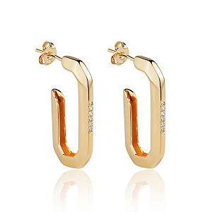 Argola Quadrada Prata Com Zircônias Cravejadas Banhada A Ouro 18K