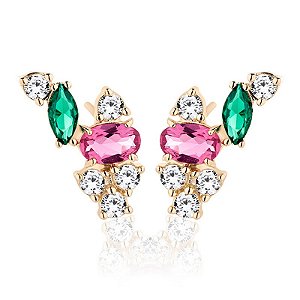 Brinco Banhado A Ouro 18K Com Pedras Coloridas