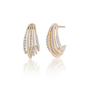 Meia Argola Banhada A Ouro 18K Com Aplicação De Ródio E Cravejada Com Microzircônias.