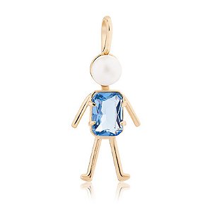 Pingente Menino Banhado A Ouro Com Perola E Pedra Na Cor Azul