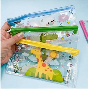 Estojo Ziper transparente Bichinhos fofos  P aleatorio